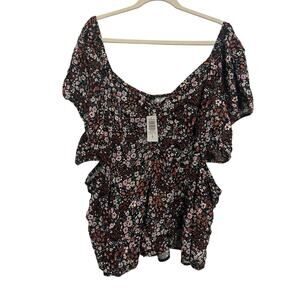 Torrid Women's Plus Size 4X NWT Floral Blouse Boho Open Sides Short Sleeve